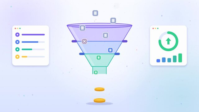 Sales Funnel Animation: Lead Generation and Qualification Turning Business Prospects into Revenue and Coins