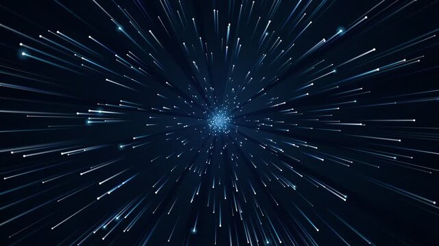 Radiating futuristic light beams converging in digital space design