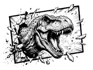 TRex Dinosaur Breaking Comic Page Frame in Halftone Dot Shading for Prehistoric Jurassic Monster Vector Illustration © Josnara