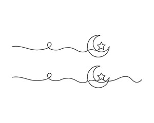 crescent moon and star continuous line art © golamfaruk