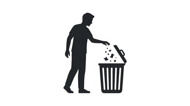Person Throwing Trash into Waste Bin Icon, Proper Garbage Disposal Symbol, Clean Environment Concept, Recycling and Waste Management Sign, Public Hygiene Vector Isolated on White Background