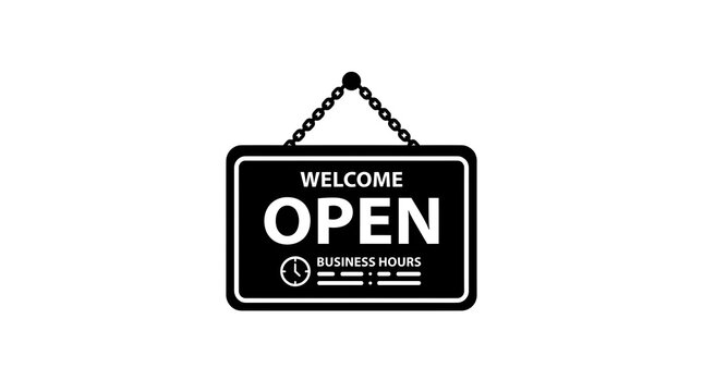 Open Business Sign Hanging on Door, Welcome Open Store Symbol, Retail Shop Entrance Plaque, Small Business Marketing Concept, Commercial Service Availability Icon Vector