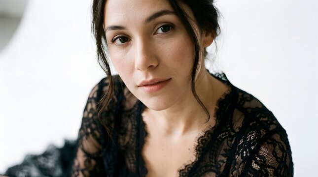 Portrait of elegant beautiful young woman in black lace dress