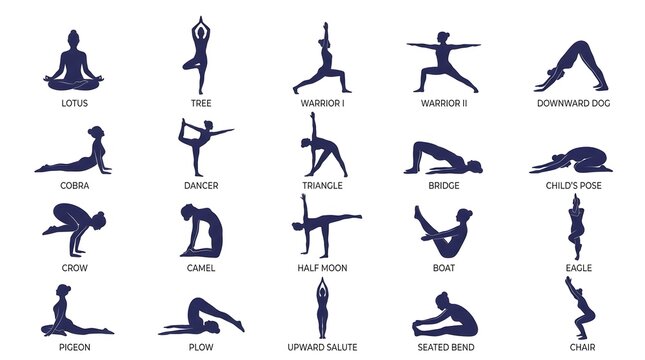 Collection of yoga poses silhouettes set