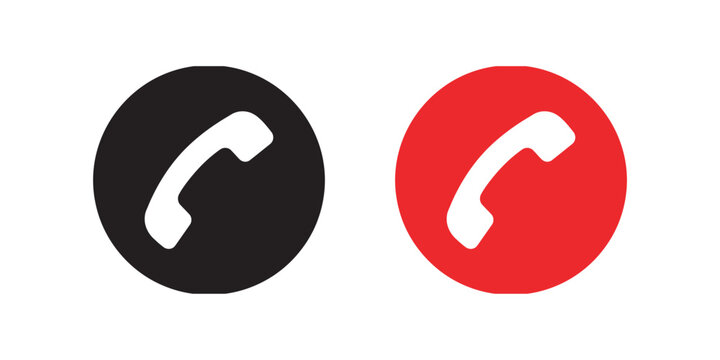 Telephone handset icon set featuring black and red circular buttons with white phone symbols isolated on white background