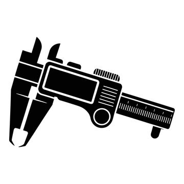 Black silhouette of a digital caliper with measurement scale and display silhouette