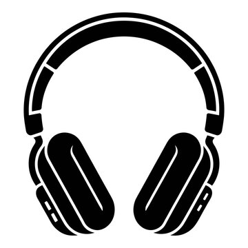 Black headphones presented as a solid silhouette against a white background