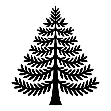 Detailed evergreen tree shape is presented as a black silhouette