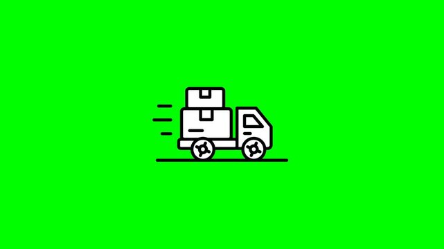 Cargo Delivery Truck Driving on Road with Freight Crates Minimalist Line Art 4K Loop on Green Screen Chroma Key