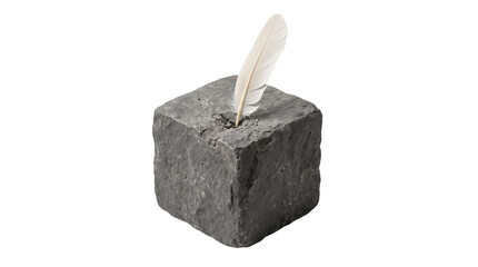 Vintage quill feather in stone holder, antique calligraphy pen writing instrument, classic literature symbol concept isolated PNG with Transparent Background © Moazzam
