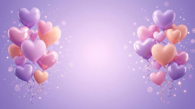 Festive background with floating pastel heart balloons for a romantic valentine day celebration and greeting card design