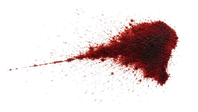 Red liquid splatter with fine droplets during a sharp impact against a plain surface