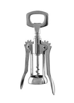 Silver Winged Corkscrew Wine Bottle Opener Isolated on White Background