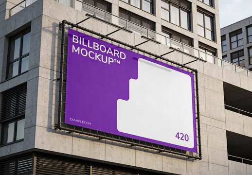Banner Hanging on Building PSD Mockup