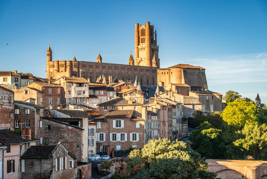 Albi, France - A morning view of the cathedral of Saint Cecilia (Sainte-C&eacute;cile cathedral), which towers over the historic old town of Albi.