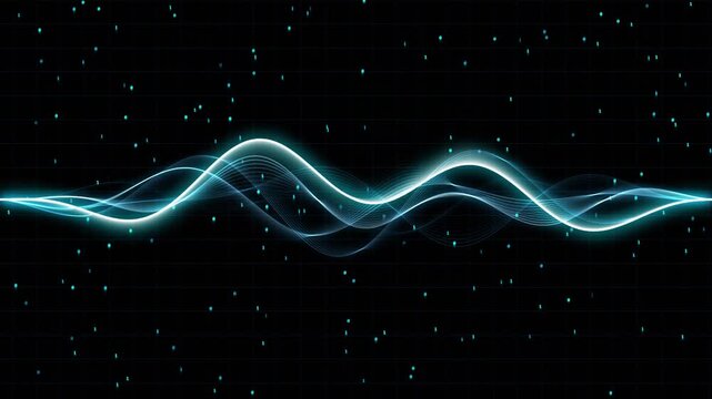 Abstract blue sound waves moving in sync with subtle particle effects and copy space