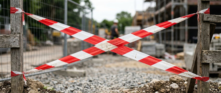 Construction Site Barrier Tape Restricted Area Under Development
