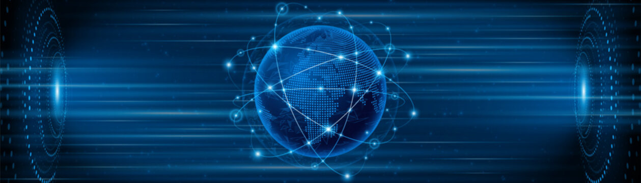 Global connection network background. World map. High-speed internet technology concept or fast wireless data transmission. modern internet network connection technology background
