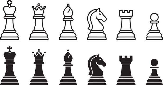A Complete Set Of Chess Pieces Including King Queen Bishop Knight Rook And Pawn In Both Styles