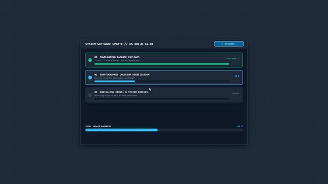 System Software Update Progress and Reboot Screen UI Animation