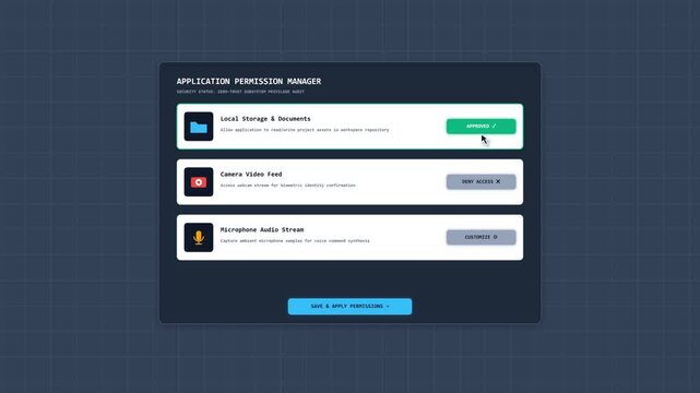 Application Permission Manager Settings Dialog Interface Animation