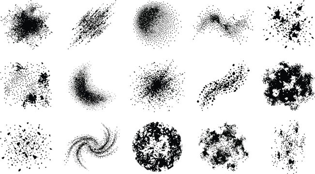 Grunge Splatter Brush Set, Distressed Ink Texture Collection, Isolated Black Paint Stains for Graphic Design Projects