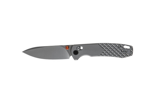 Modern gray folding knife isolated studio