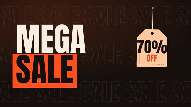 Orange mega sale title with price tag on dark brown