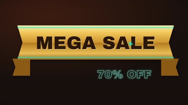Gold ribbon banner mega sale title intro for shopping promo