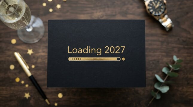 Loading 2027 Card with Progress Bar, Gold Accents, and Celebratory Elements Featuring Luxury, Celebration