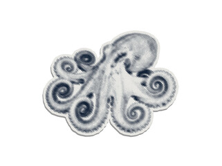 Halftone octopus PNG sticker with rough cut paper border on transparent background © creatfive