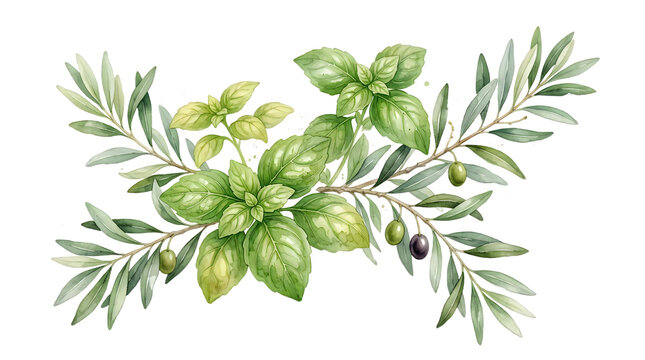 Fresh green aromatic rosemary sprig with small leaves