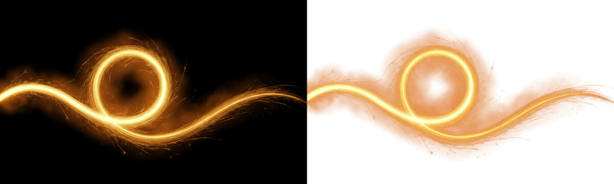 Glowing magic wand light trace swirl with sparks isolated on transparent background