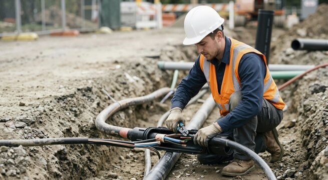 Underground cable splicing. Building work and skilled trade
