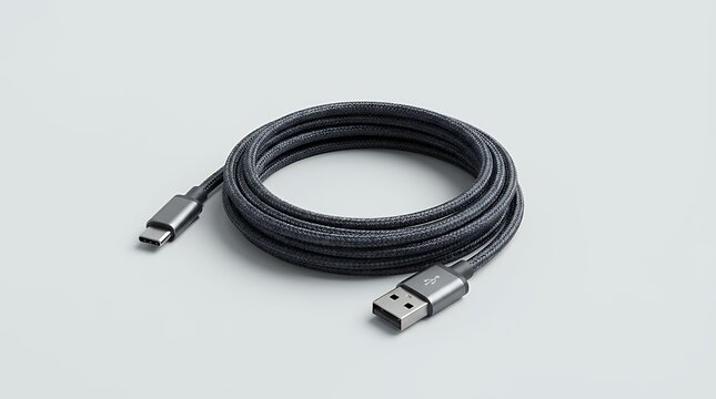 Durable modern braided fabric nylon material fast charging usb cable cord for mobile smartphone tablet power transfer connectivity hardware electronic accessory on clean minimalist background usb