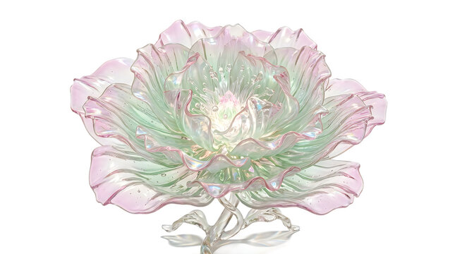 Beautiful pink and white flower plant illustration with green leaves