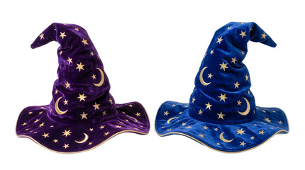 Naklejka premium Two magical blue pointed wizard hats with sparkles