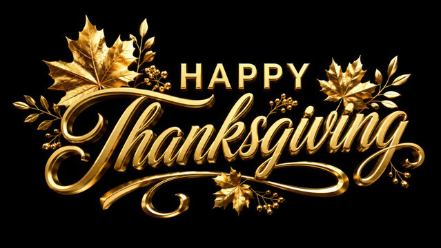 happy thanksgiving day text in gold color suitable for  thanksgiving celebrate. beautiful handwritten
