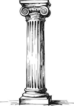 Classical ionic column with scroll capitals ancient greek architectural pillar design in black and white sketch