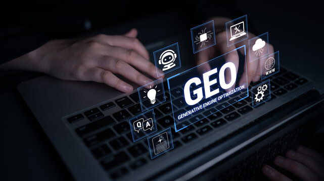 Digital Manipulation of Data with Geometric Elements for Generative Engine Optimization Concept in a Modern Workspace Environment Fluxor.