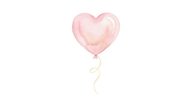 Balloon shaped like a heart floats with a curly ribbon.