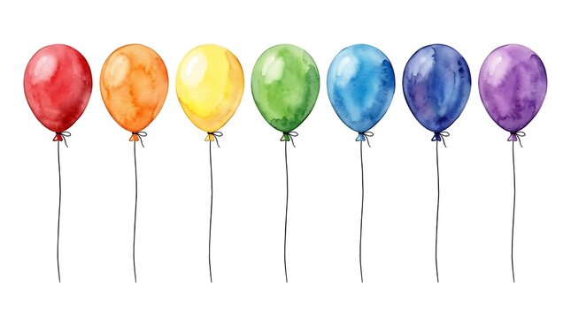 Balloons in a row display a vibrant rainbow spectrum.