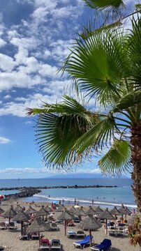 View of Playa del Bobo beach, Costa Adeje, Tenerife, Canary Islands,Spain. Travel or vacation concept,4K