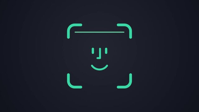 Dark mode face unlock with scanning line and corners turning green, biometric authentication animation