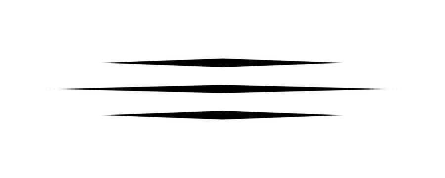Set of three horizontal decorative dividers with tapered ends, elegant black calligraphic flourishes for page breaks and text separation