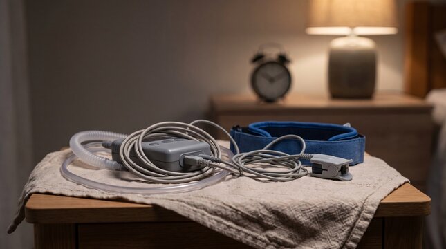 Sleep medicine: Home apnea testing equipment prepared for overnight breathing assessment