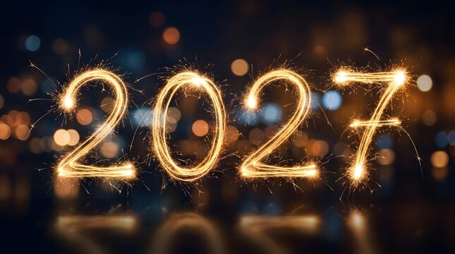 Sparkling golden numbers twenty twenty seven for a happy new year