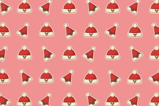 Cute Santa hat seamless pattern on pink background vector