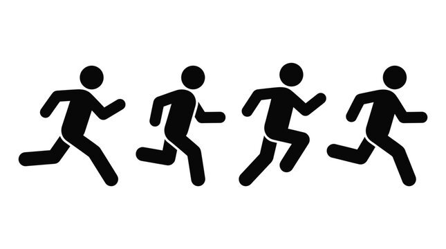 Running human figure sequence icons showing step by step motion progression for digital media