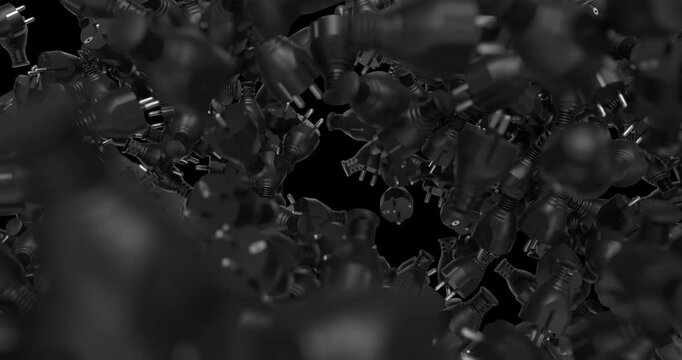 Black 3D Electric Plugs Falling Animation 4K Alpha